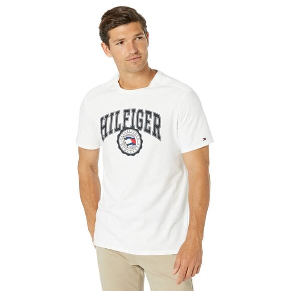 Men's Tommy Hilfiger Preppy Logo Graphic White T-Shirt size L Academia Y2K - Picture 1 of 4